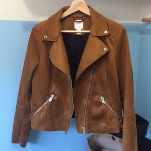 H&M Moto biker suede brown bomber jacket 6